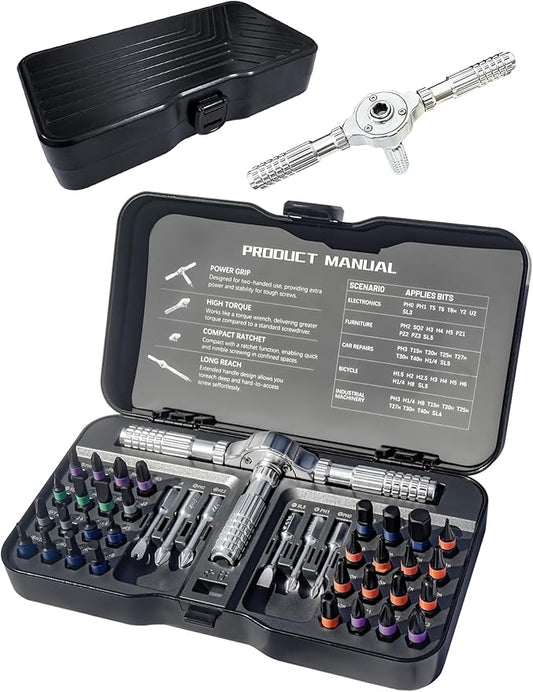 40 in 1 Magnetic Screwdriver Set with Multi Drive Bits, DIY Ratchet Screwdriver Set with Detachable Ratchet Handle, Portable Compact Repair Tool Kit for Electrical and Furniture Assembly