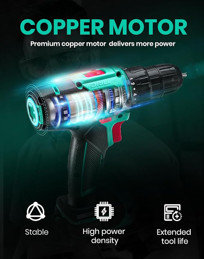 Cordless Drill Set, 336 in-lbs Torque, 3/8" Keyless Chuck, Electric Power Drill with 2.0Ah Battery and Charger,18+1 Position,25-Piece 20V Drill Driver Kit, ADJZ2035