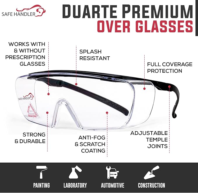 BISON LIFE Duarte Premium Over The Glass Safety Glasses; ANSI Z87.1 Impact Resistant Polycarbonate Wraparound Lenses, with Anti-Fog & Anti-Scratch, UV400 Protection (144 Pairs)