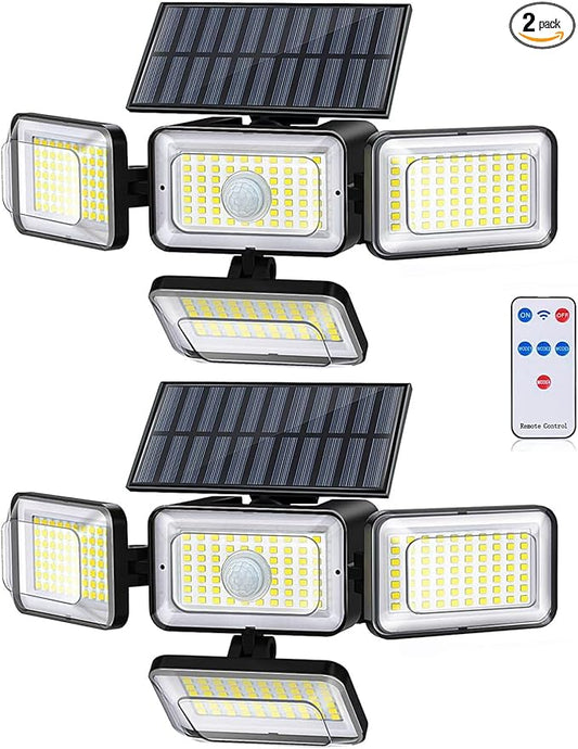 Mokot Solar Lights Outdoor, 288 LED 2800LM Motion Sensor Outdoor Light with Remote Control, 4 Heads IP65 Waterproof Solar Flood Security Lights for Outside Patio Wall -2PACK