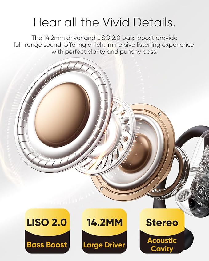 Open Ear Headphones, 0.28oz Lightweight Next-Gen Bluetooth 5.4 Air Conduction Wireless Earbuds w/Extra Bass, 48H Playtime, 3 EQ Modes, ENC Mic, IPX5, Snug Fit for Workout Running Gold Rose