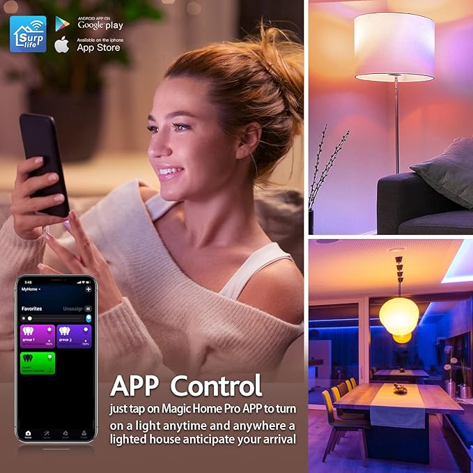 Smart Light Bulbs 4 Pack,2.4G HZ Music Sync Color Changing Light Bulb,Compatible with Alexa &Google Assistant,A19 E26 Dimmable LED Light Bulb 9W 800Lumen for Party Decoration Smart Home
