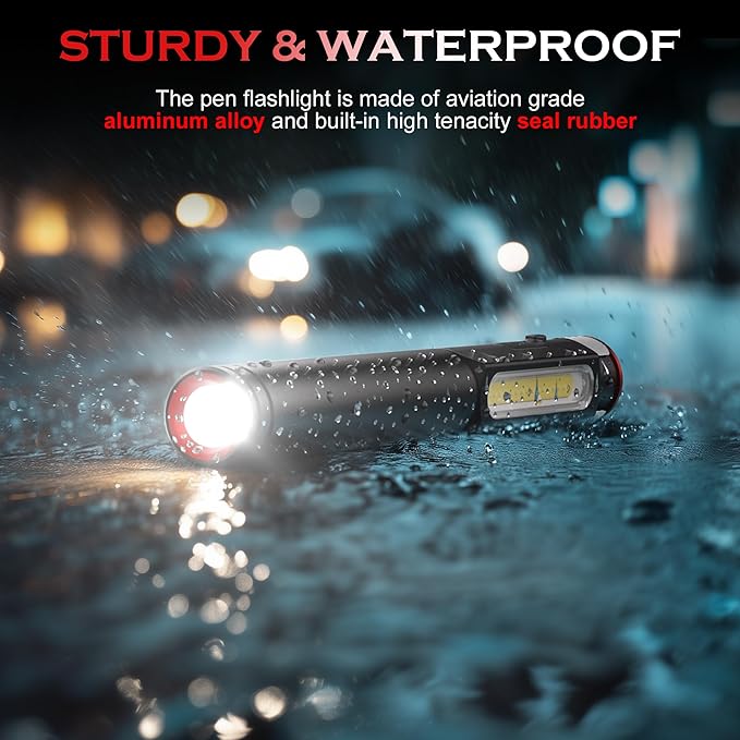 Pen Light Flashlight, 800 Lumens LED Pen Flashlights Rechargeable 6 Modes COB Magnetic Flashlight with Clip Bright Pocket Flashlights Work Light Portable Waterproof Durable Penlight for Nurse