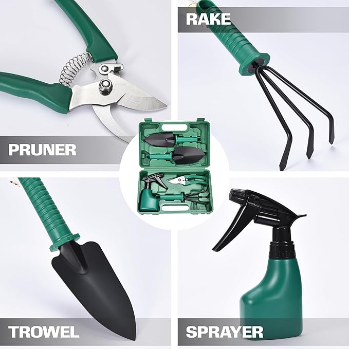 2wayz Garden Tool Set - 5-Piece Durable Gardening Hand Tools - 3x12x7-inch Gardening Kit with Portable Box and Carrying Case - Small Garden Planting and Essentials Tools - Gift for Garden Lovers