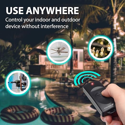 Fosmon Outdoor Wireless Remote Control Plug Outlets, Dual Battery Operated On/Off Light Switch for Electrical Outlets, No Interference, 100 Feet Range, No Wiring & Expandable, Grounded, ETL Listed