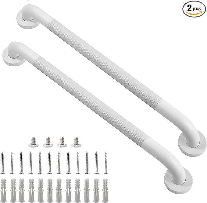 Shower Grab Bar, 2 Pack 24 Inch White Bathroom Grab Bar, 1.25" Diameter 304 Stainless Steel Anti-Slip Grab Bars for Bathtubs and Showers, Handicap Shower Grab Bar for Seniors Elderly