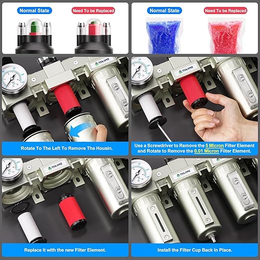 TAILONZ PNEUMATIC 1/2 Inch NPT 0-240PSI Industrial Grade 4 Stage Air Drying System, Double Particulate Filter, Coalescing Filter (Automatic Drainage)