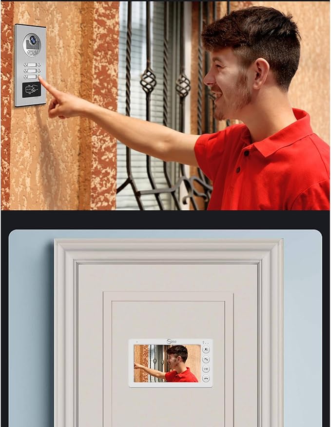 Video Apartment Intercom System,6 Units 7 inch Monitor Wired Video Door Phone Kit,Indoor Outdoor Video Doorbell,ID Keyfobs Unlock,2 Way Audio,6-Screen for Home Apartment (1 Doorbell+6 Monitor)