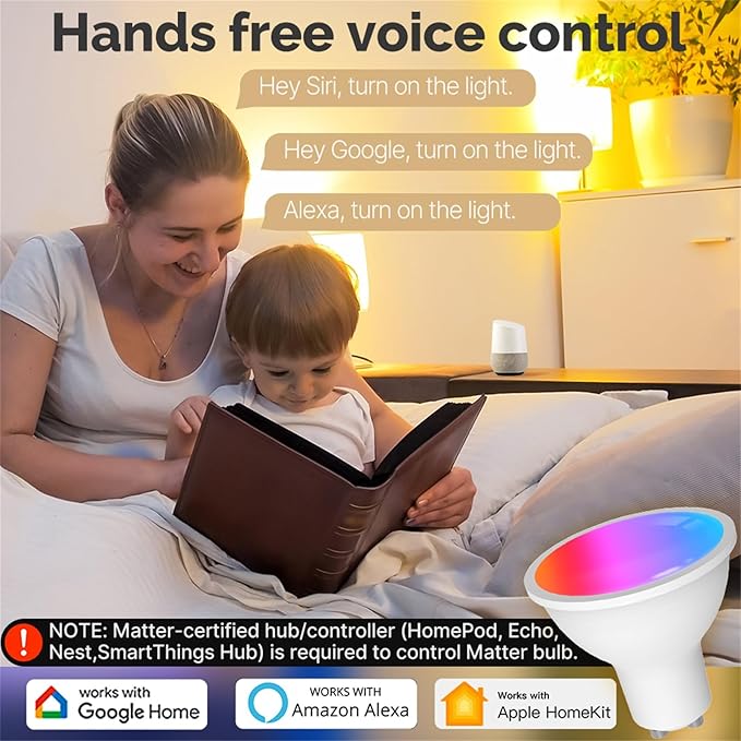 MOES Matter Smart GU10 LED Light Bulbs, Color Changing WiFi Smart Bulbs, 2700K-6500K CW& RGB Dimmable, Smart Life Remote Control, Work with Apple Homekit/Alexa/Google Home, 400lm 5W 1 Pack
