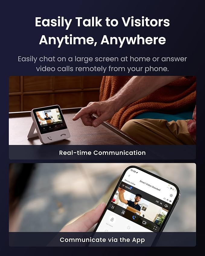 SwitchBot Doorbell Camera, No Subscription, Includes Monitor, Battery Powered, Head-to-Toe View, 2K Video, 2-Way Audio, Motion Detection, Wireless Intercom System, Compatible with Alexa&Google Home
