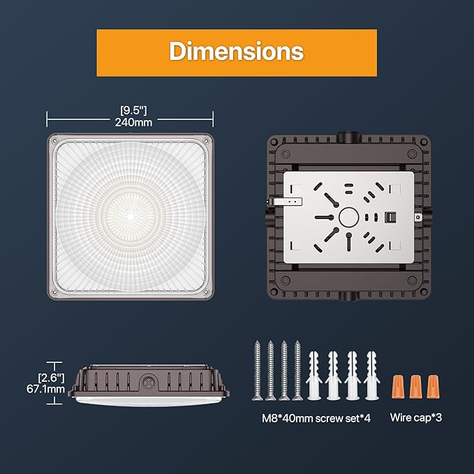 100W LED Canopy Lights Selectable Wattage 100/80/60W 3CCT 3000/4000/5000K, IP65 ETL Listed Commercial Canopy Lights for Gas Station Warehouse Garage Shop, Black, CNL03