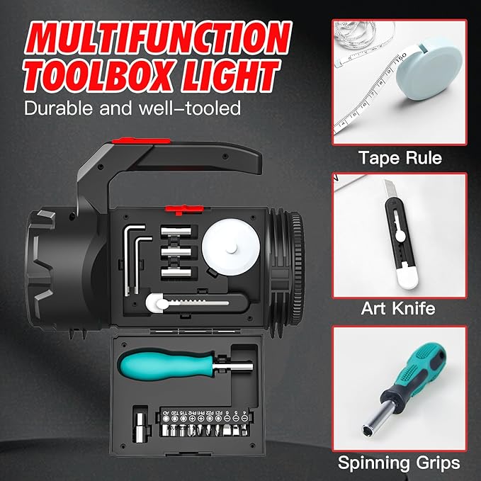 HAUSBELL 19-in-1 Multi-Function Tool Set –Tools Set with LED Flashlight,Home Tool Kit with Tape Measure, Knife, Screwdriver Handle, Powered by 3 AA Batteries, Hand Tool Kits for Home, Camping&DIY