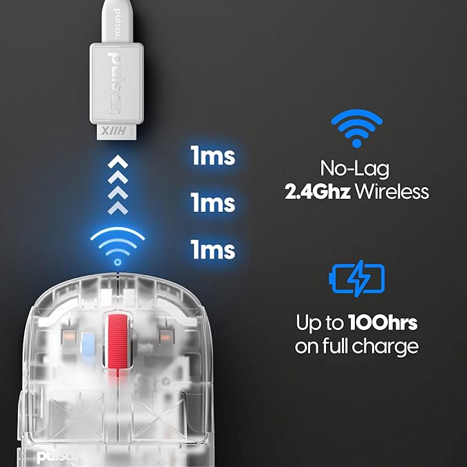 Pulsar Gaming Gears - Super Clear Limited Edition: X2H Mini Wireless Gaming Mouse, Symmetrical, Ultra Lightweight 1.83 oz (52g), PAW3395 26k DPI Optical Sensor, Optical Switch (Mini, Super Clear)