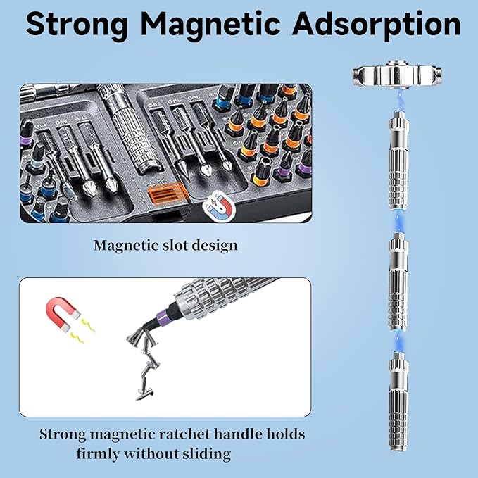 40 in 1 Magnetic Ratchet Screwdriver Set, DIY Ratchet Screwdriver Set with T Detachable Ratchet Handle, Portable S2 Tools for Furniture Assembly, Precision Electrical Appliance Repair, Bicycle Tools