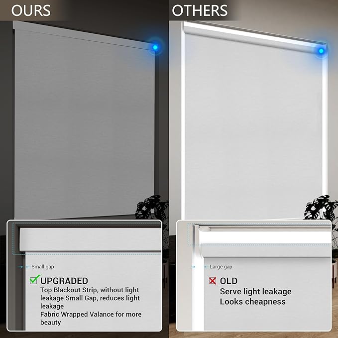 Motorized Blinds with Remote, Light Filtering Smart Roller Blinds Compatible with Apple Homekit Google Home and Alexa, Automatic Window Blinds Customize, White