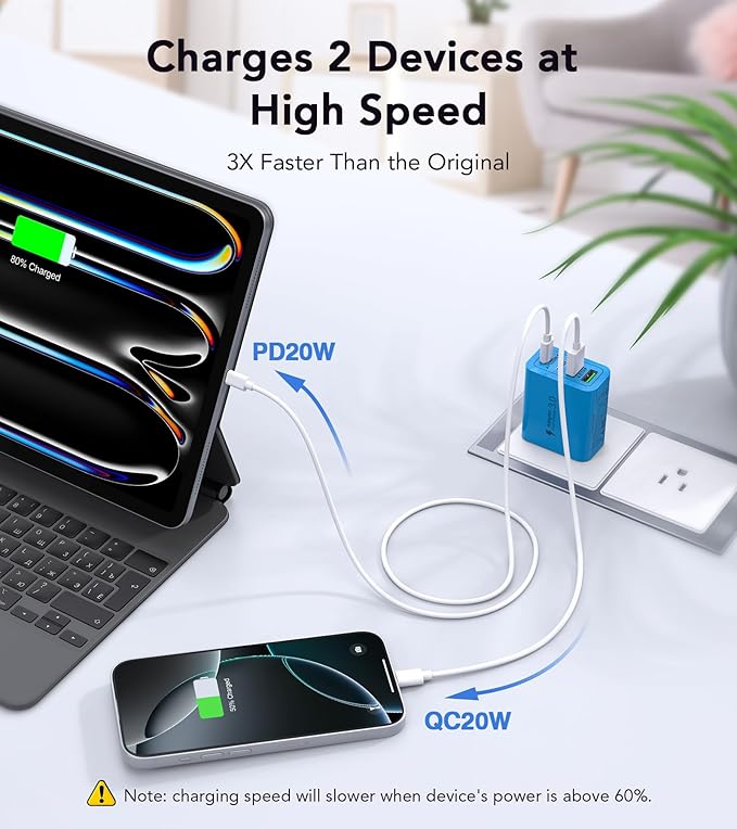 [40W/2Pack] Wall Charger, USB C Charger Block, Multi-Port PD + QC 3.0 Super Fast Charging Power Plug Adapter Brick for Watch Series 9 8 7, iPhone 16 15 14 13 Pro Max Airpod, Samsung Galaxy S24(Blue)