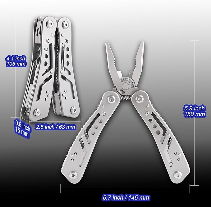 14-In-1 EDC Multitool Pliers, Stainless Steel Multi Pliers, Pocket Knife, Bottle Opener, Screwdriver with Pouch for Survival and Camping