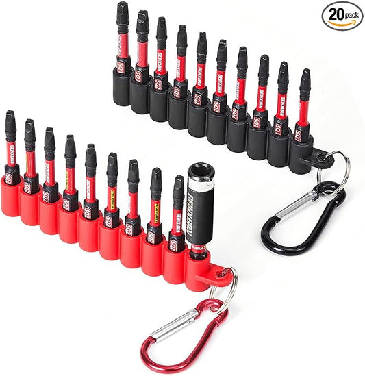 Impact Square Screwdriver Bits Set, 20 Pieces 2”Magnetic(SQ1/SQ2/SQ3) S2 Steel Multi Cross Driver Bits and 1 Pc Bit Holder with Soft Hanging Strips