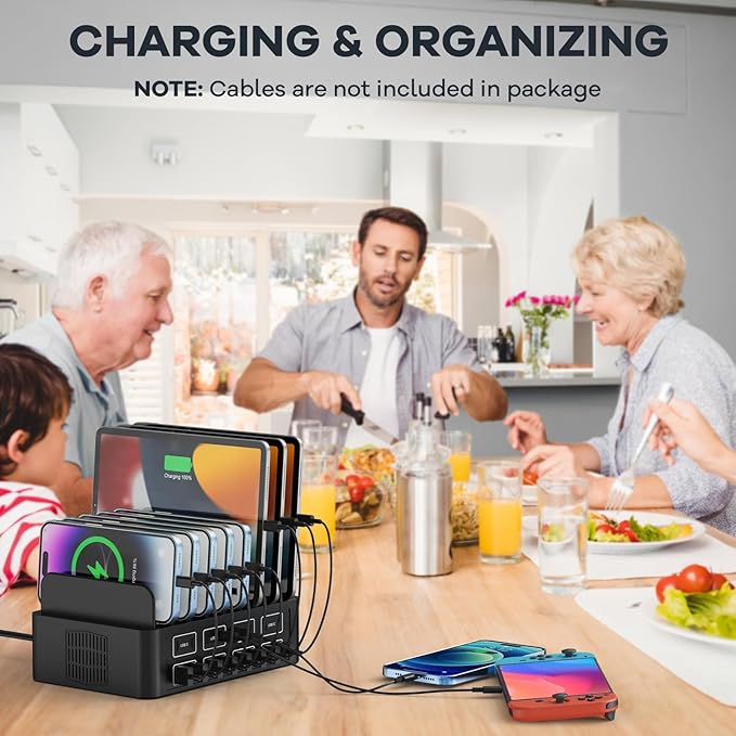 150W/35A Charging Station for Multiple Devices, RUANSZZ 16 Port USB~C Fast Charging Station, Multiple Charger Organizer Compatible with Cell Phone, iPad, Kindle, Tablet and Other Electronic