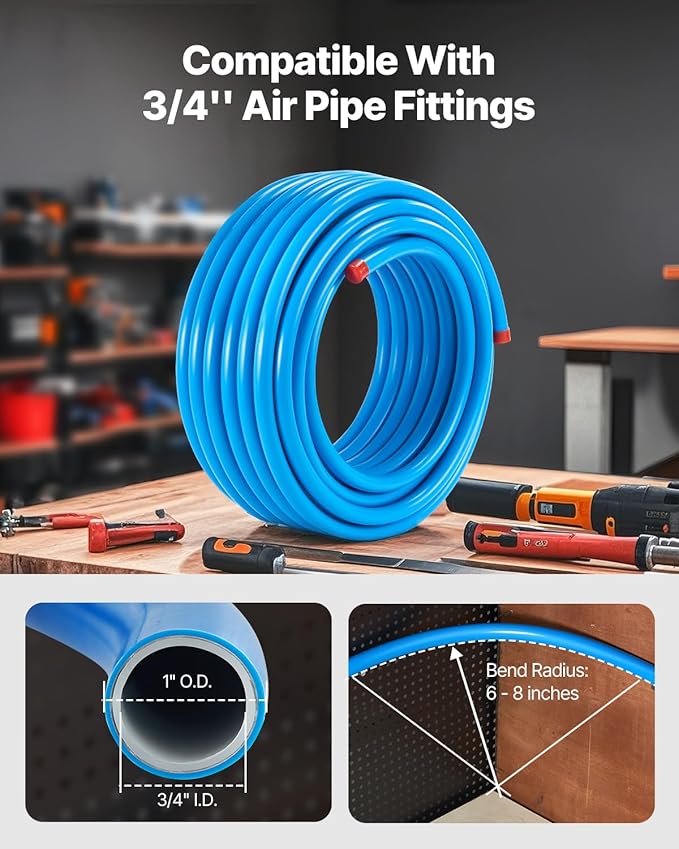 VEVOR Air Compressor Line Kit, 100FT x 3/4", HDPE-Aluminum Compressed Air Piping System, Leak-Proof, Pressure-Resistant & Easy-to-Install, Compressed Air Line Tubing Kit for Garages Workshops, Blue