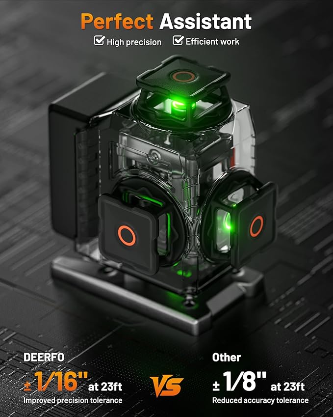 16-Line Laser Level 360° Self-Leveling Pro, 4x360° 4D Bright Green Cross Line Professional for Construction, Vertical & Horizontal, Accuracy ±1/16" at 23 ft, Remote Controller, 5200mAh Battery