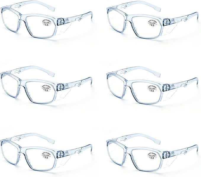 ProtectX Stylish Anti-Fog & Scratch-Resistant Safety Glasses With Readers, UV Protection Goggles, Anti-Impact Lightweight Glasses for Men＆Women 2.5-6 Pack,Blue