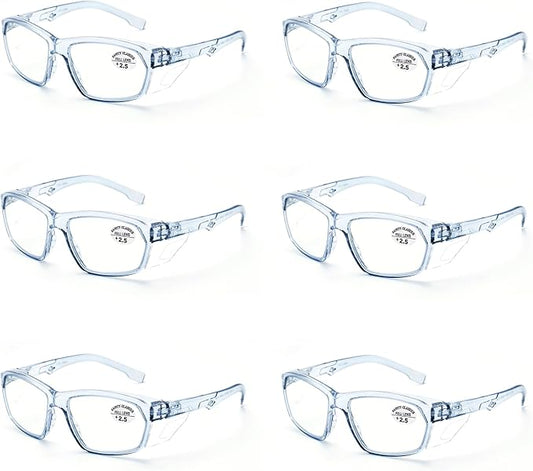ProtectX Stylish Anti-Fog & Scratch-Resistant Safety Glasses With Readers, UV Protection Goggles, Anti-Impact Lightweight Glasses for Men＆Women 2.5-6 Pack,Blue