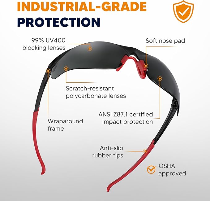 Safety Glasses Tinted 3 Pack, Protective Eyewear for Men Women UV Protection ANSI Z87.1, Safety Sunglasses Bulk Scratch Impact Resistant Eye Protection with Nose Pads for Construction Work Smoke