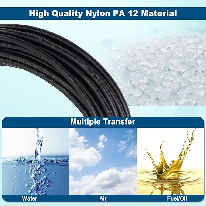 100FT 1/4 DOT Air Line SAE J844 PA12 Nylon Air Hose with Cutter 1/4” OD Pneumatic Tubing DOT Approved 1/4 Air Brake Hose for Air Suspension Kit Truck Trailer Brake System & Fluid Transfer 30.5m