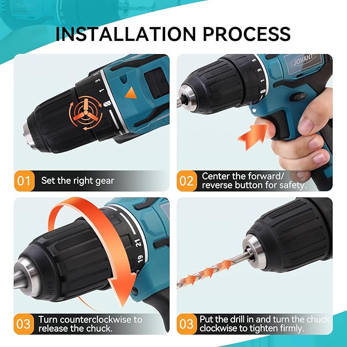 Cordless Drill and Impact Driver, Electric Drill and Impact Driver Combo Kit with 3/8-inch Electric Drill and 1/4-inch Impact Driver with 2 2A Batteries and 1 2.4A Charger