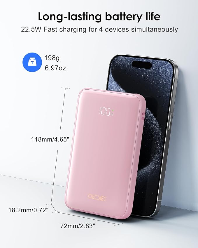 Portable Charger 10000mAh, Cell Phone Portable Power Banks with 22.5W PD Fast Charging, Compact Phone Charger Built in Cable, Compatible with Apple, Samsung, Google, Motorola and More