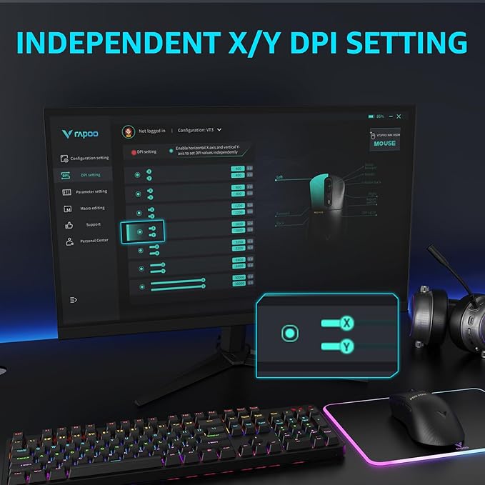 Rapoo VT3PRO MAX Wireless Gaming Mouse, 59g Superlight, 8KHz Polling, PAW 3950 Ultimate Optical Sensor, 30K Independent X/Y DPI, 1+8 Programmable Buttons, 200H Battery Life, Classic Shape, PC, Black