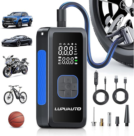 Tire Inflator Portable Air Compressor, 150PSI Air Pump Tires Portable with Pressure Gauge, Tire Inflator with LED Light for Car, Bike, Motorcycle, Balls