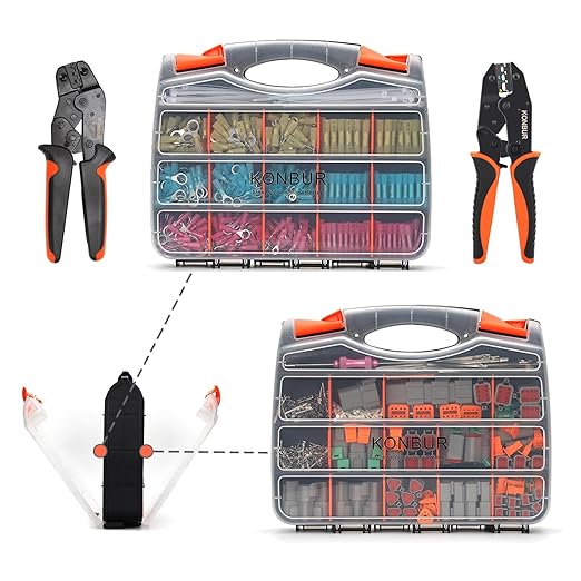 DT Deutsch Connector Kit, 2 3 4 6 8 Pin Grey Waterproof Electrical Connector w/Heat Shrink Wire Connectors, Wire Crimper Stripper Pin Socket Removal Tool for Automotive Motorcycle Truck Marine