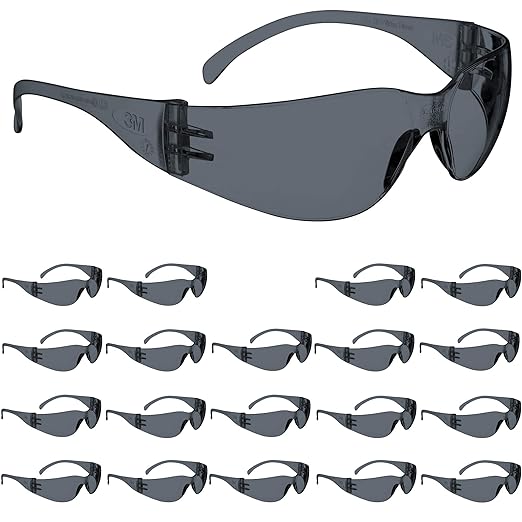 3M Safety Glasses, Virtua, 20 Pack, ANSI Z87, Unisex, Anti-Fog Gray Lens, Gray Frame, Economical Eye Protection, Lightweight, Wraparound Coverage, UVA, UVB, UVC