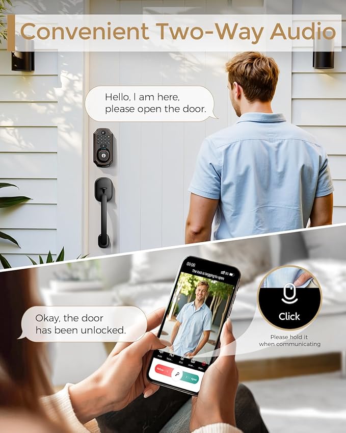 Keyless Entry Deadbolt with Handle Set - WiFi Smart Lock with Camera, 5-in-1 Camera+Doorbell+Fingerprint+Keypad, App Control, Auto Lock, Easy Install, Waterproof for Front Door