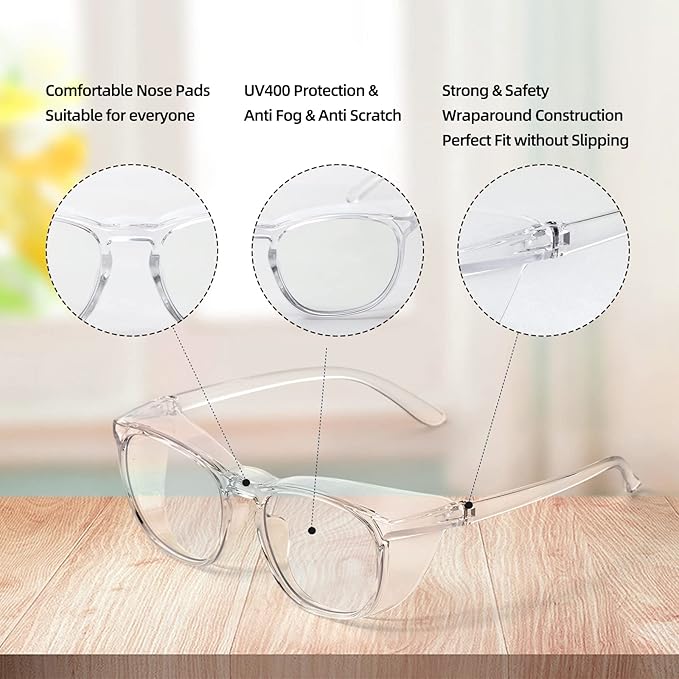 JING LEI Safety Glasses Goggles Anti-Fog UV400 Dust Protection Fashionable Pollen Glasses Lab Goggles for Women & Men