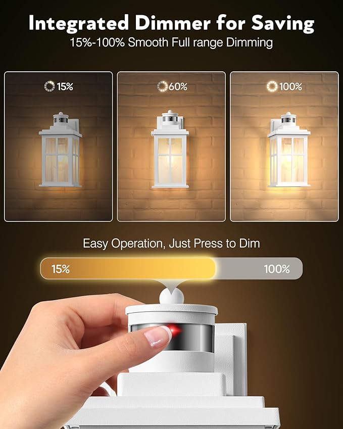 VIANIS White Motion Sensor Outdoor Wall Lights, 2 Packs Front Porch Lights Outdoor Wall Sconce Lantern, Anti-Rust Waterproof Exterior Lighting Fixtures Wall Mount, Dusk to Dawn Outside Garage Lights