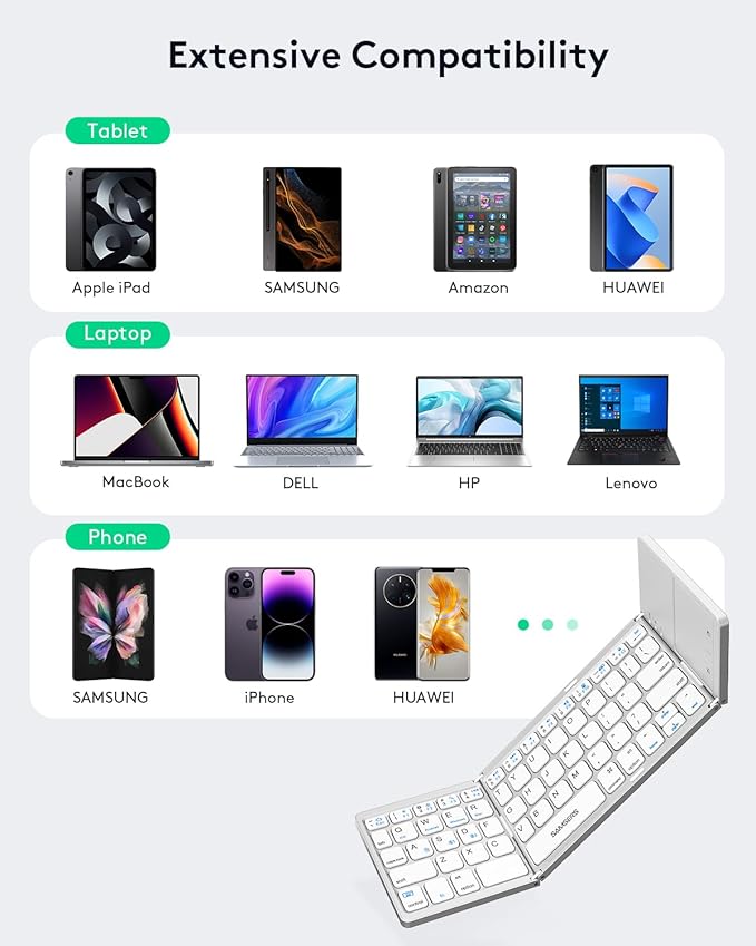 Samsers Multi-Device Foldable Bluetooth Keyboard with Touchpad, Rechargeable Dual-Mode(2.4G+BTx2) Wireless Keyboard with Holder, Portable Folding Keyboards for Android Windows iOS Mac OS - Silver