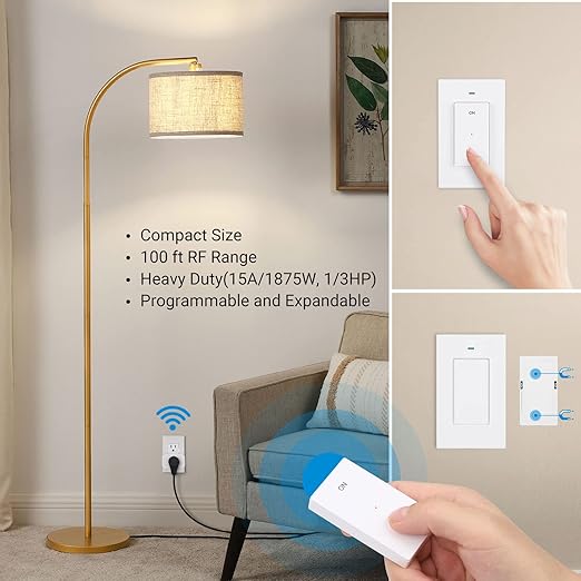 DEWENWILS Remote Control Outlet Wireless Wall Mounted Light Switch, Electrical Plug in On Off Power Switch for Lamp, No Wiring,100 Feet RF Range, FCC Listed, Programmable