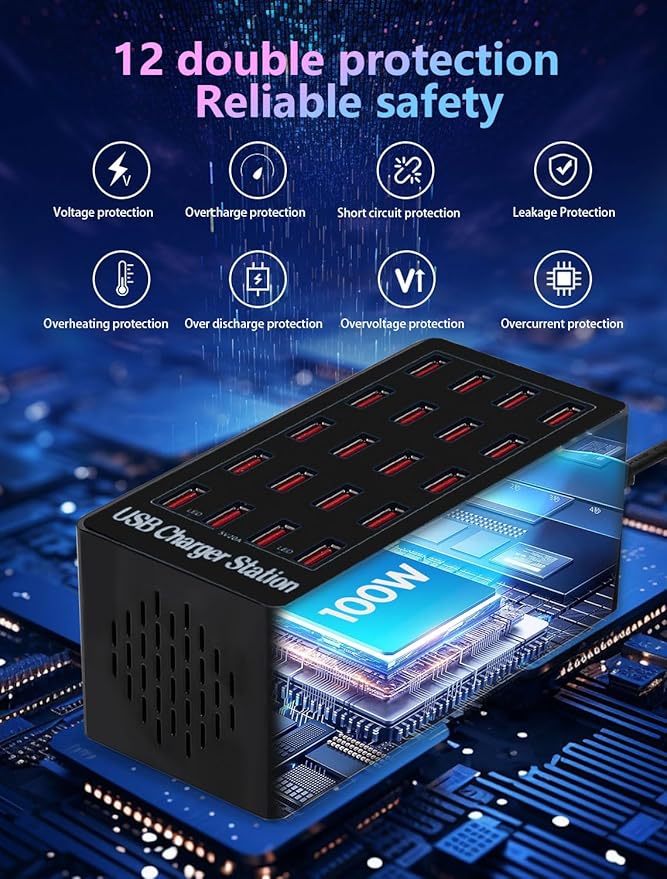 Charging Station, 100W20Port USB Charging Station, Multiple USB Charger Station, Charging Station for Multiple Devices, Multi USB Charging Station, Chargers for Multiple Devices