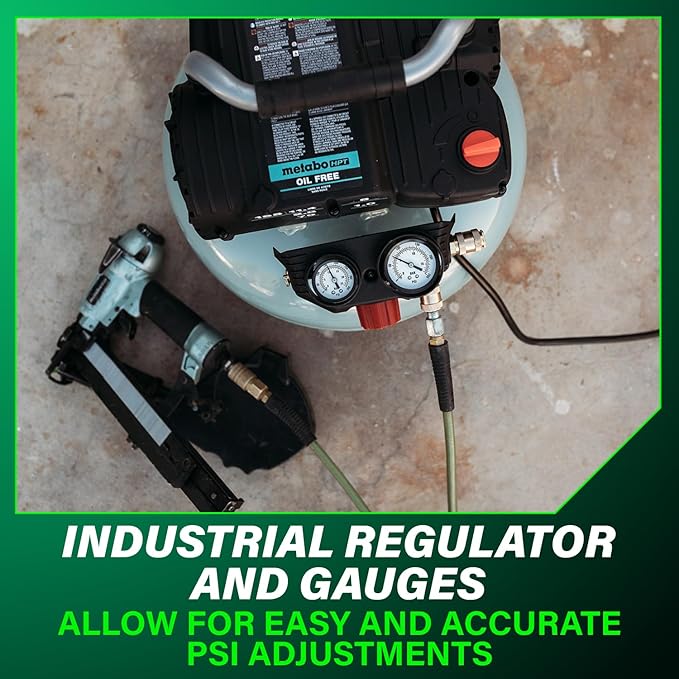 Metabo HPT Pancake Air Compressor, 6-Gallon 165PSI, Portable Air Compressor with 1.0 HP Oil-Free High Efficiency Motor, Lihghtweight, Quick Couplers for Fast Tool Changes, EC711S