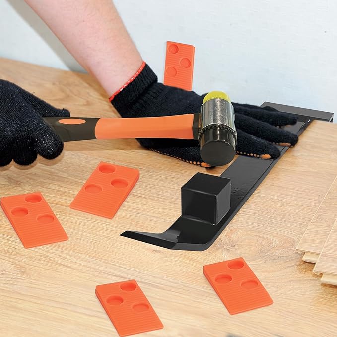 Laminate/Vinyl Flooring Tools, NAACOO Heavy Tapping Block for Vinyl Plank Floor - Knock 1-2 Times, Heavy Pull Bar, 40pc Flooring Spacers, Rubber Mallet - 4 in 1 Floor Installation Kit