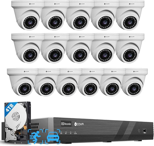 4COVR 4K 16 Channel PoE Security Camera System for Business, UHD NVR 4TB HDD, AI Human Vehicle Detection, 16x 8MP IP67 Dome Commercial IP Camera with Mic, Night Vision, 24/7 Recording, LY97AX8M1616