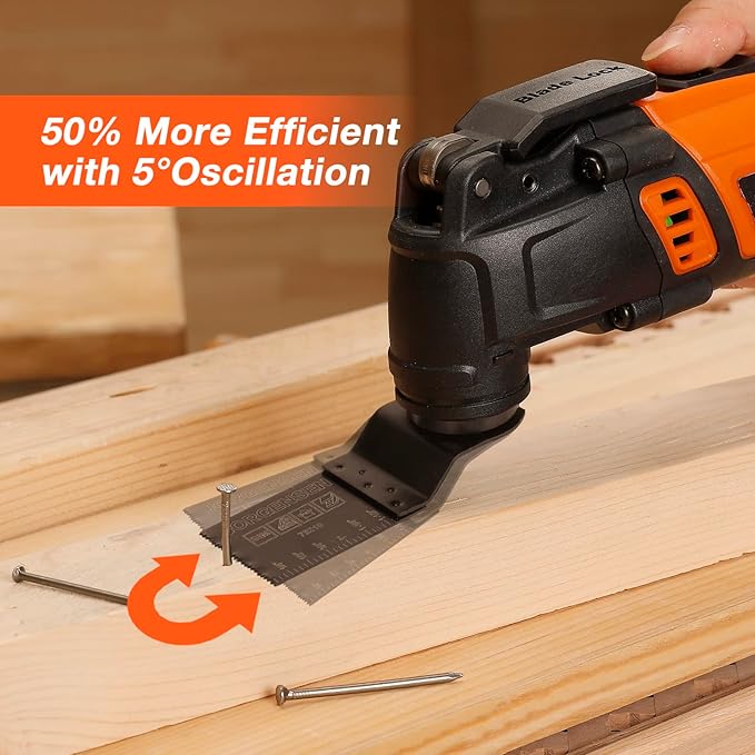 JORGENSEN Oscillating Tool 5°Oscillation Angle, 4 Amp Oscillating Multi Tools Saw, 7 Variable Speed with 16-piece Electric Multitool Blades & Carrying Bag - 70800