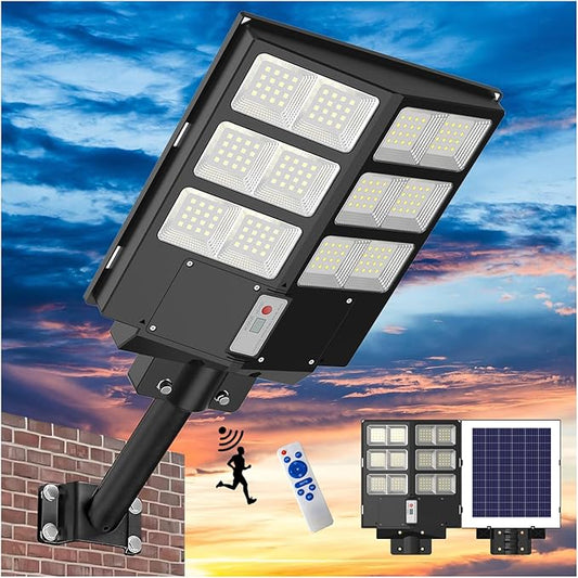 Solar Street Light, 4000W Solar Flood Lights Outdoor Waterproof 450000LM Commercial Parking Lot Light with Motion Sensor