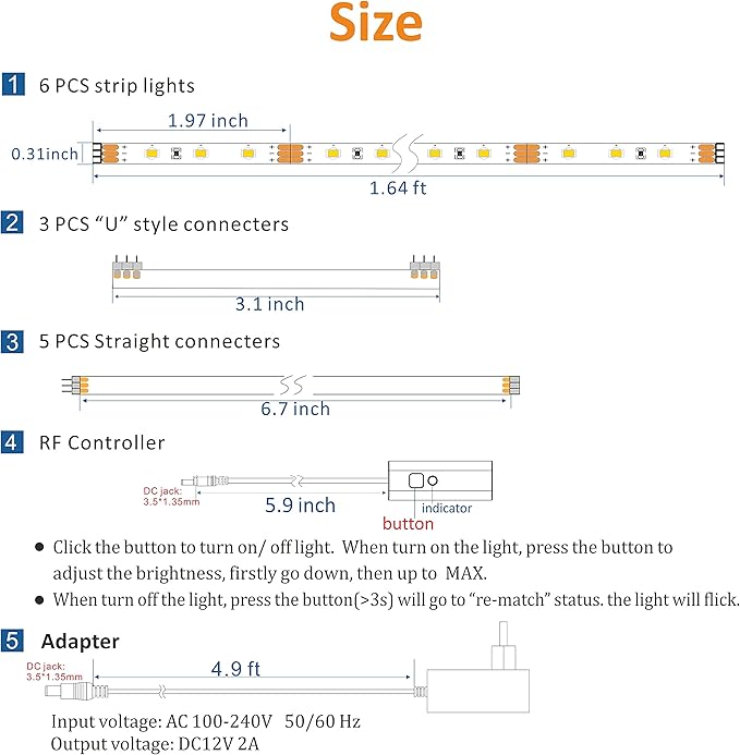 WOBANE Under Counter Light, Dimmable LED Under Cabinet Lighting, 6 PCS LED Strip Light Bars with Remote Control for Kitchen,Shelf,Pantry,Showcase,Desk,Cupboard 6000K White, Timing, 16W 1500LM,9.8 ft