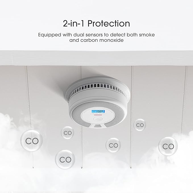 X-Sense Wireless Interconnected Combination Smoke and Carbon Monoxide Detector with LCD Display & 10-Year Battery, Over 820 ft Transmission Range, 3-Pack