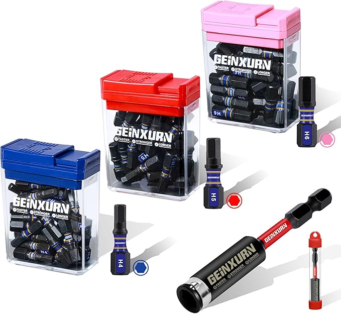 Impact Hex Screwdriver Bits Set,90 Pcs 1" Magnetic Metric(4 mm, 5 mm, 6 mm) S2 Steel Multi Driver Bits and 1Pc Bit Holder with Storage Colorful Box