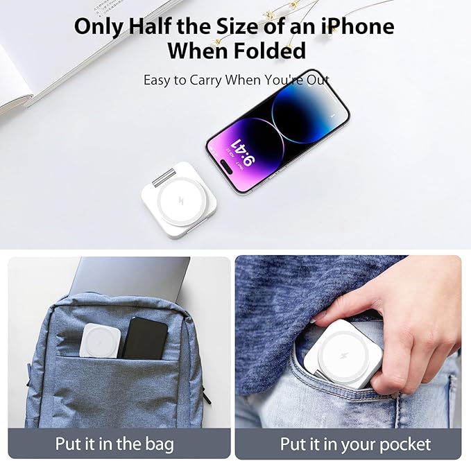 Fast Wireless Charger, Magnetic Foldable 3 in 1 Charging Station for iPhone 16/15/14/13/12/Pro/Plus/Pro Max, 5W Portable Charger for Apple Watch9/8/7/6/5/4/3/SE, for Airpods3/2/Pro-White